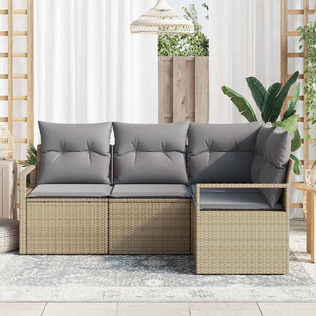 Juego de Sofá 4 pcs Beige y Gris Claro ratán sintético