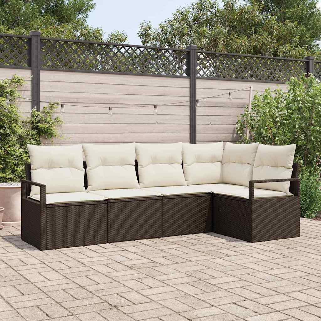 Conjunto de sofás de jardín 5 pcs Beige y ratán sintético