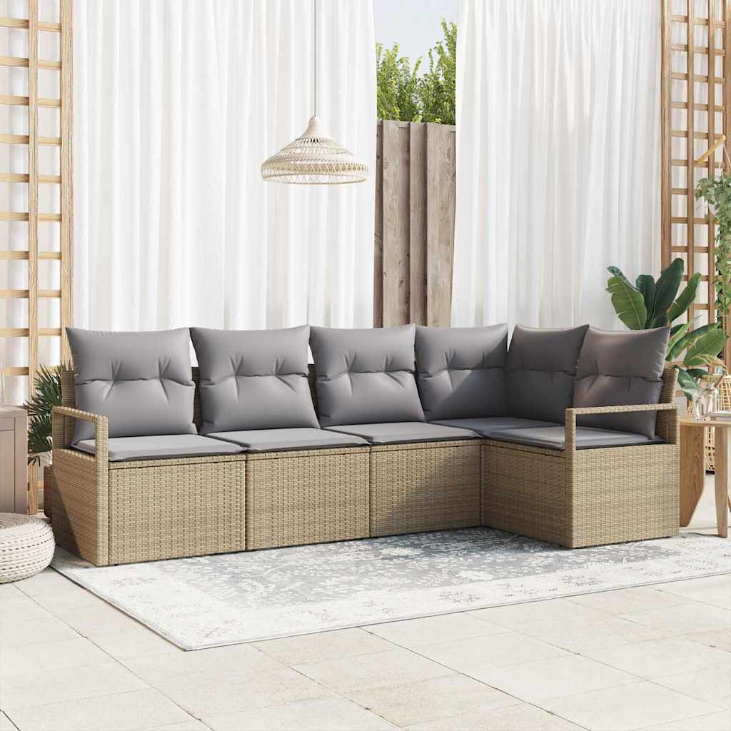 Conjunto de sofás de jardín con cojín 5 pcs Beige y Gris Claro