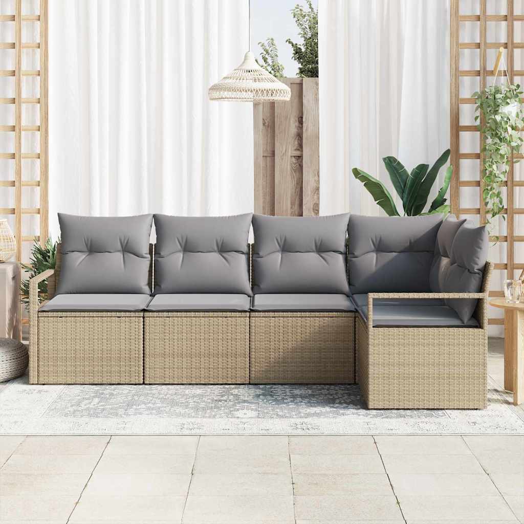 Conjunto de sofás de jardín con cojín 5 pcs Beige y Gris Claro