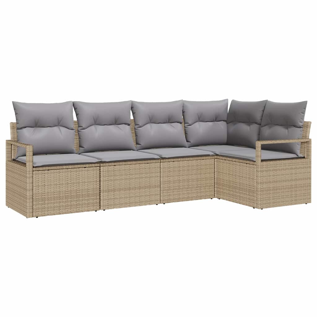 Conjunto de sofás de jardín con cojín 5 pcs Beige y Gris Claro