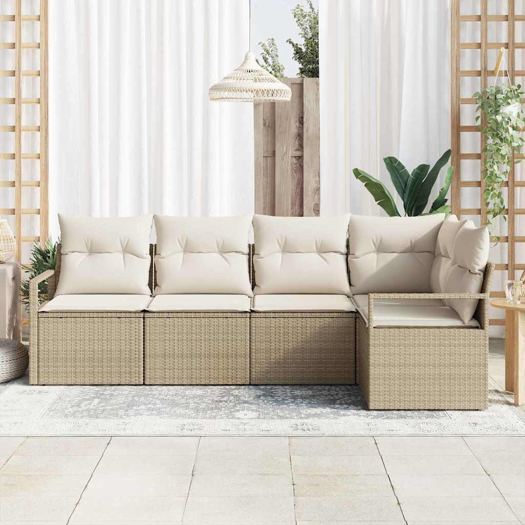 Conjunto de sofás de jardín 5 pcs Beige y ratán sintético