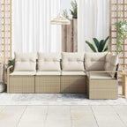 Conjunto de sofás de jardín 5 pcs Beige y ratán sintético