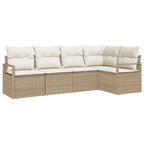 Conjunto de sofás de jardín 5 pcs Beige y ratán sintético