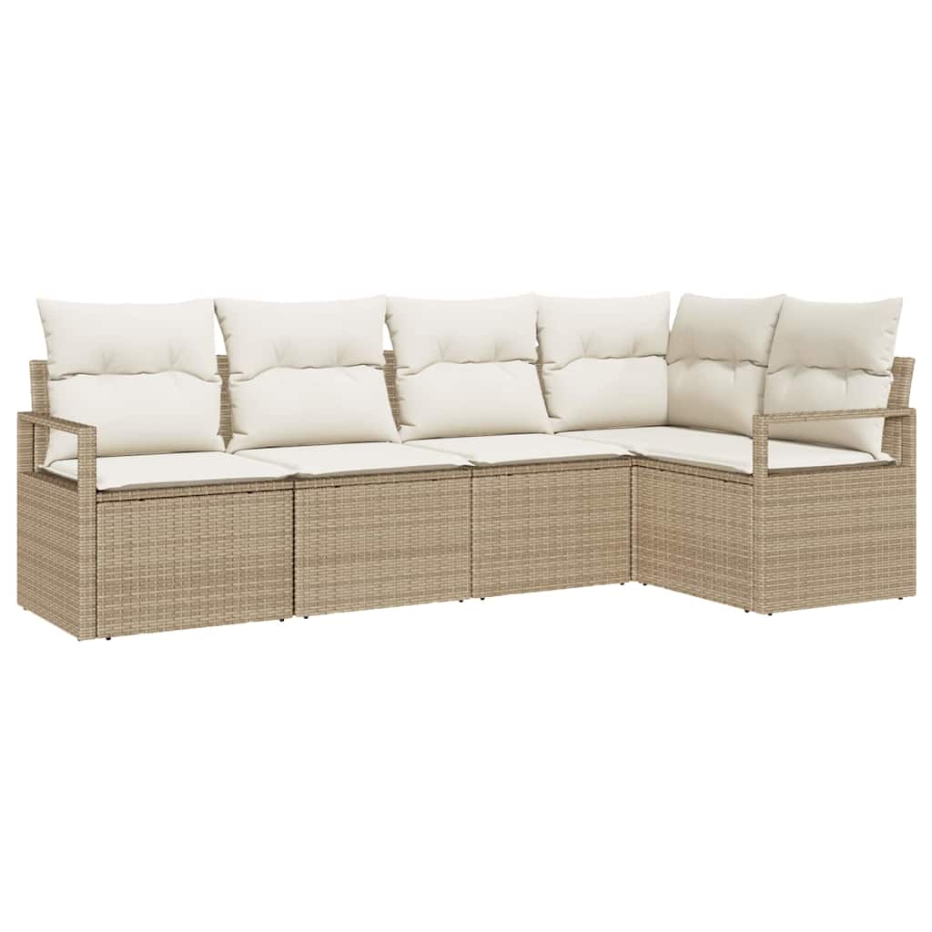 Conjunto de sofás de jardín 5 pcs Beige y ratán sintético