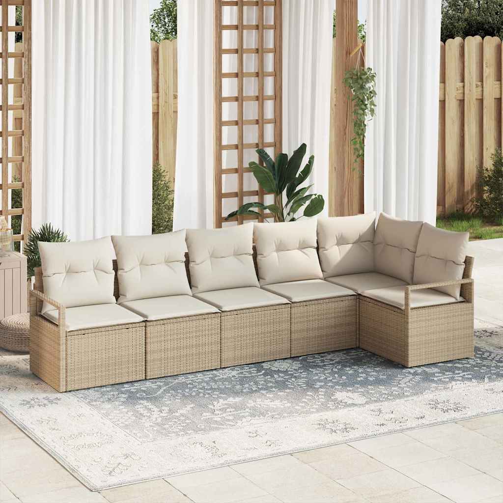 Conjunto de sofás de jardín 6 pcs Beige y ratán sintético