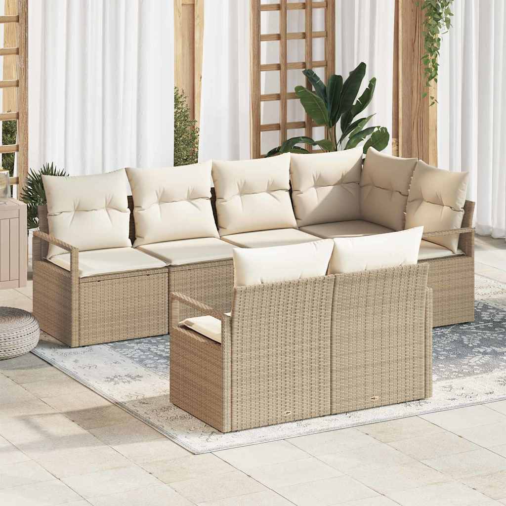 Conjunto de sofás de jardín 7 pcs Beige y ratán sintético