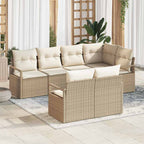 Conjunto de sofás de jardín 7 pcs Beige y ratán sintético