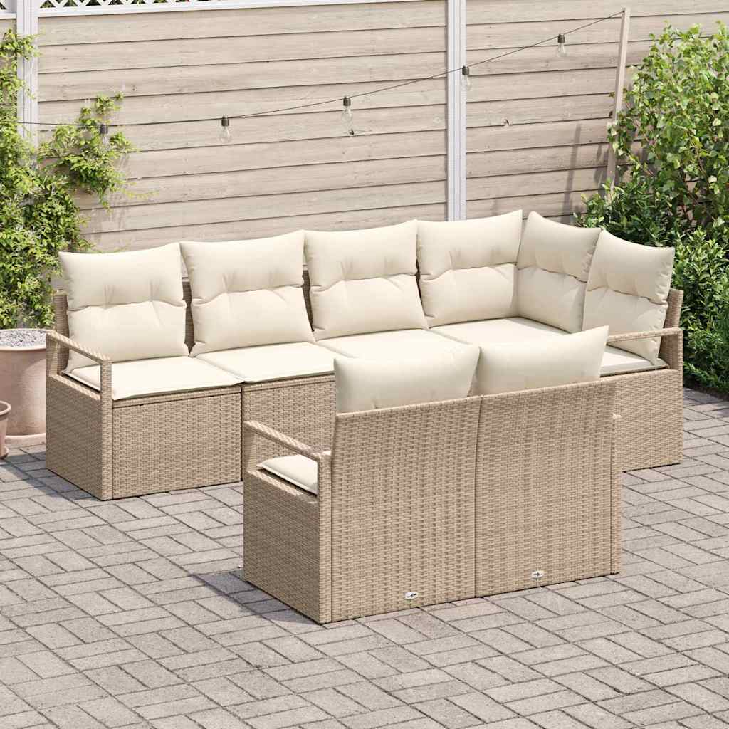 Conjunto de sofás de jardín 7 pcs Beige y ratán sintético