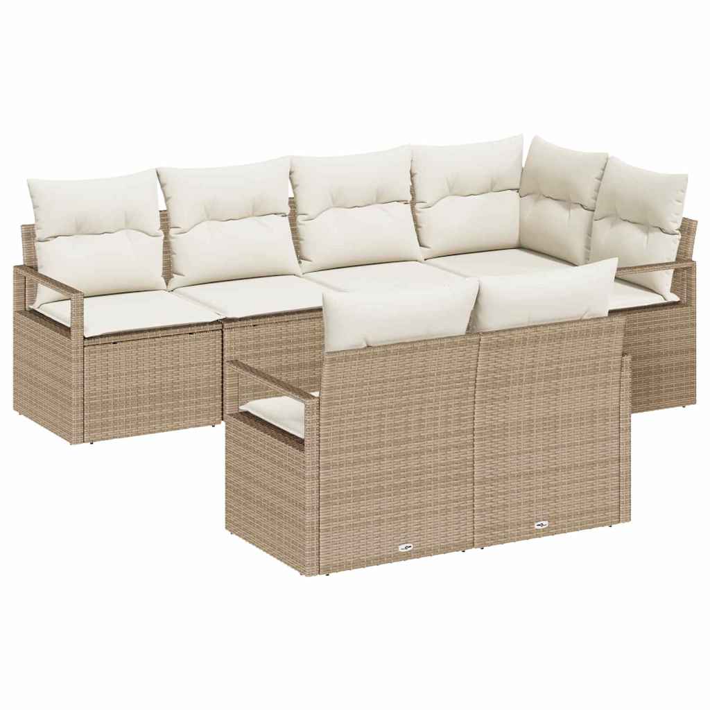 Conjunto de sofás de jardín 7 pcs Beige y ratán sintético