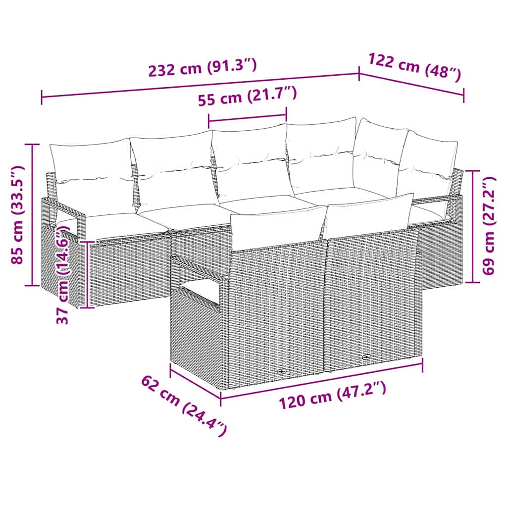 Conjunto de sofás de jardín 7 pcs Beige y ratán sintético