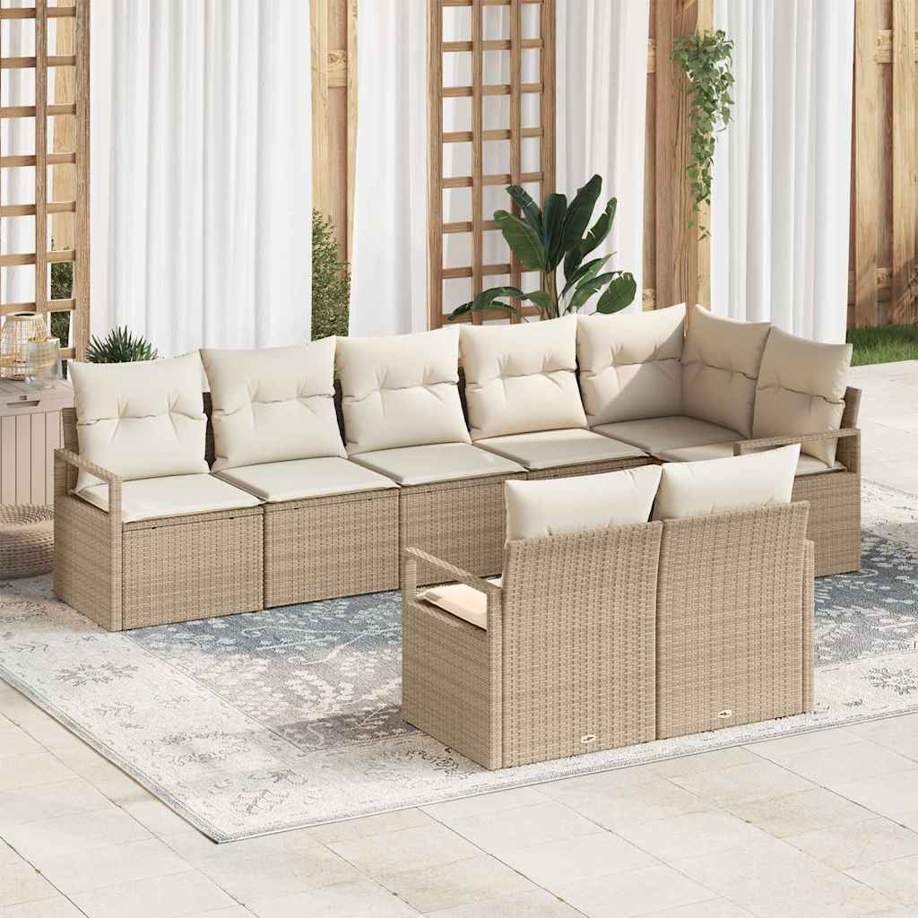 Conjunto de sofás de jardín 8 pcs Beige y ratán sintético