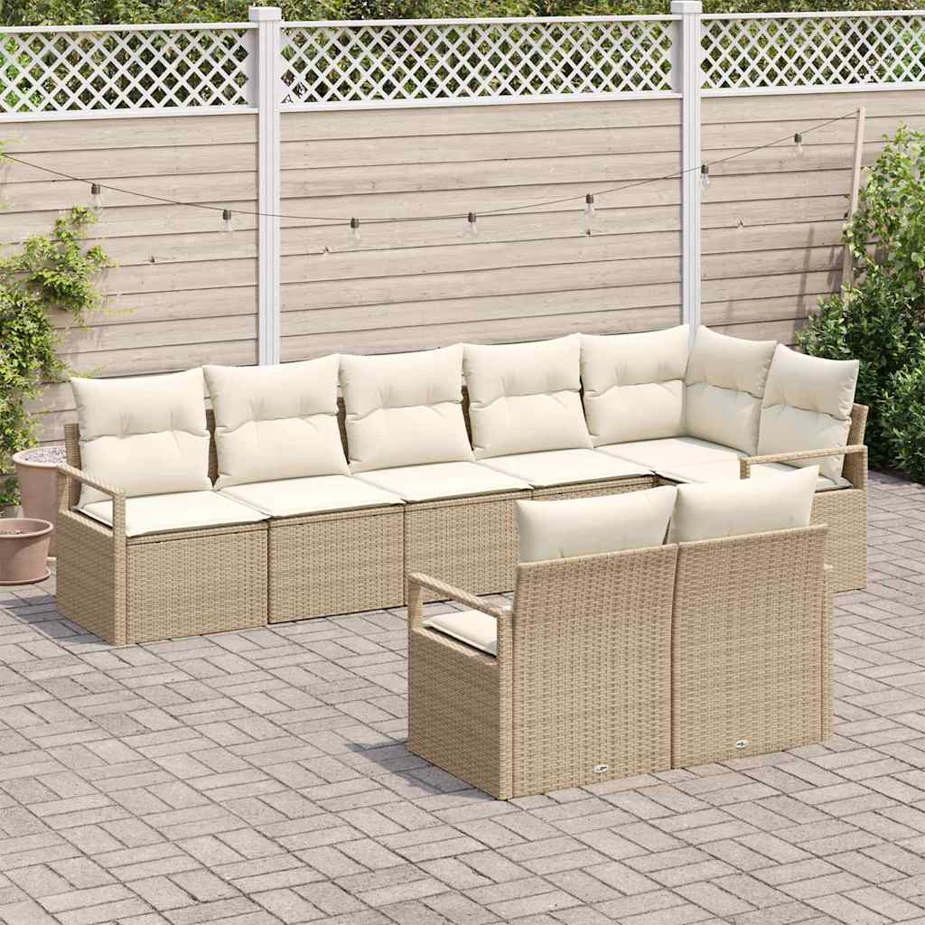 Conjunto de sofás de jardín 8 pcs Beige y ratán sintético