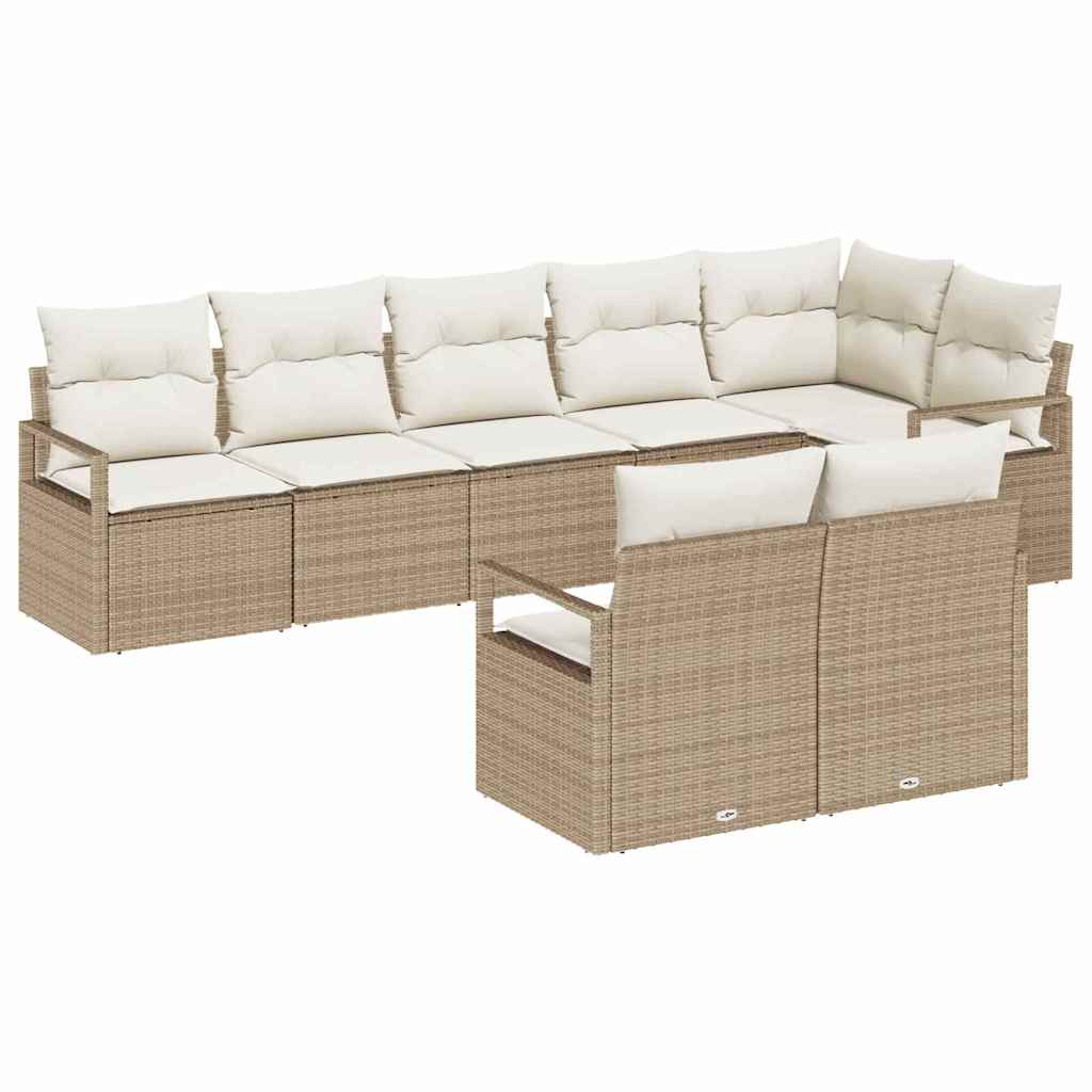 Conjunto de sofás de jardín 8 pcs Beige y ratán sintético