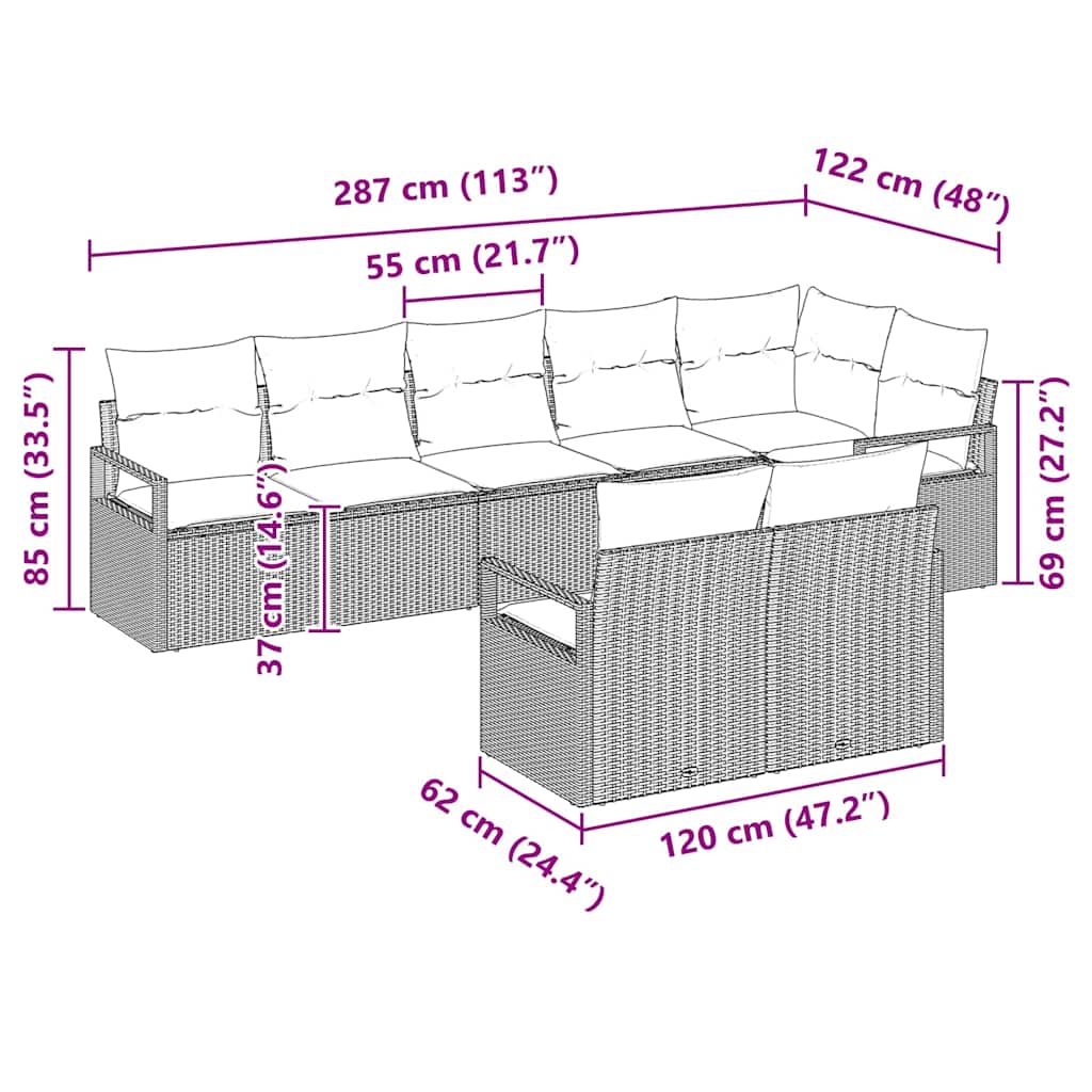 Conjunto de sofás de jardín 8 pcs Beige y ratán sintético
