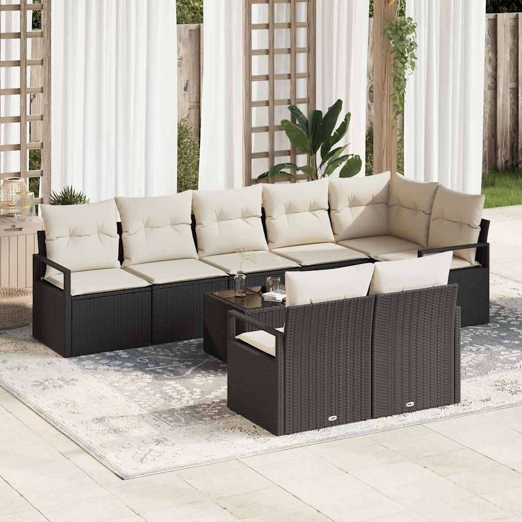 Conjunto de sofás de jardín con cojín 13 pcs Negro Poliratán