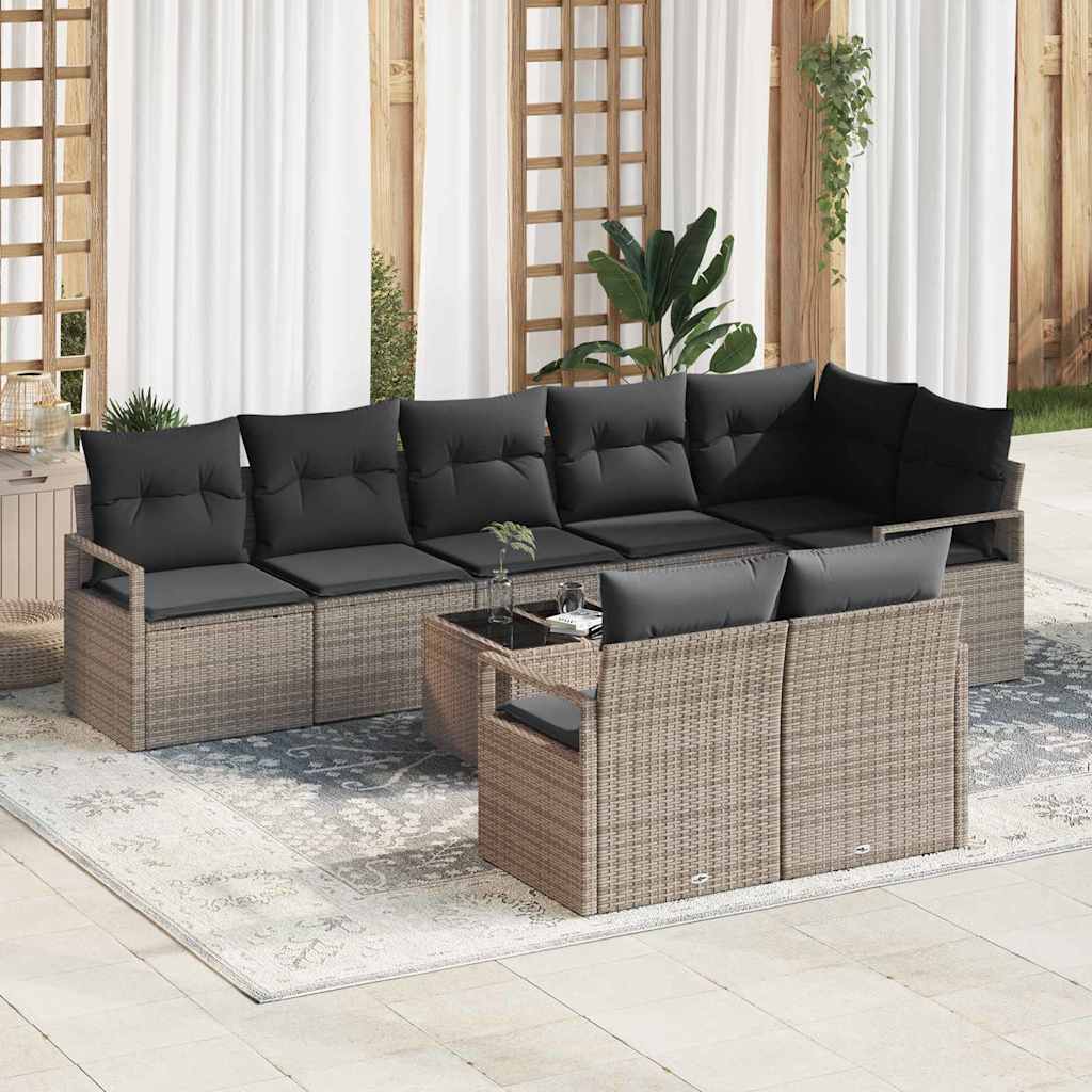 Conjunto de sofás de jardín 8 pcs Beige y ratán sintético