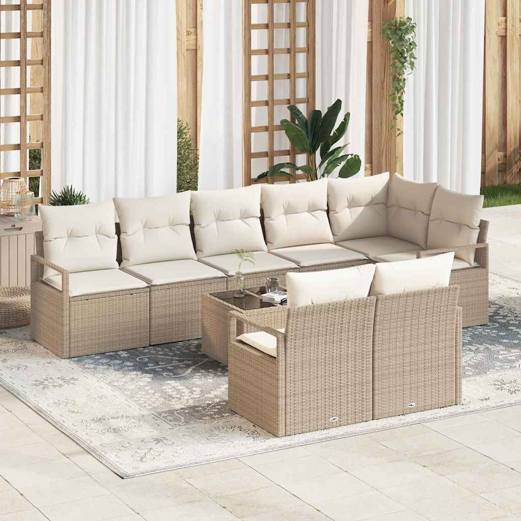 Conjunto de sofás de jardín 8 pcs Beige y ratán sintético