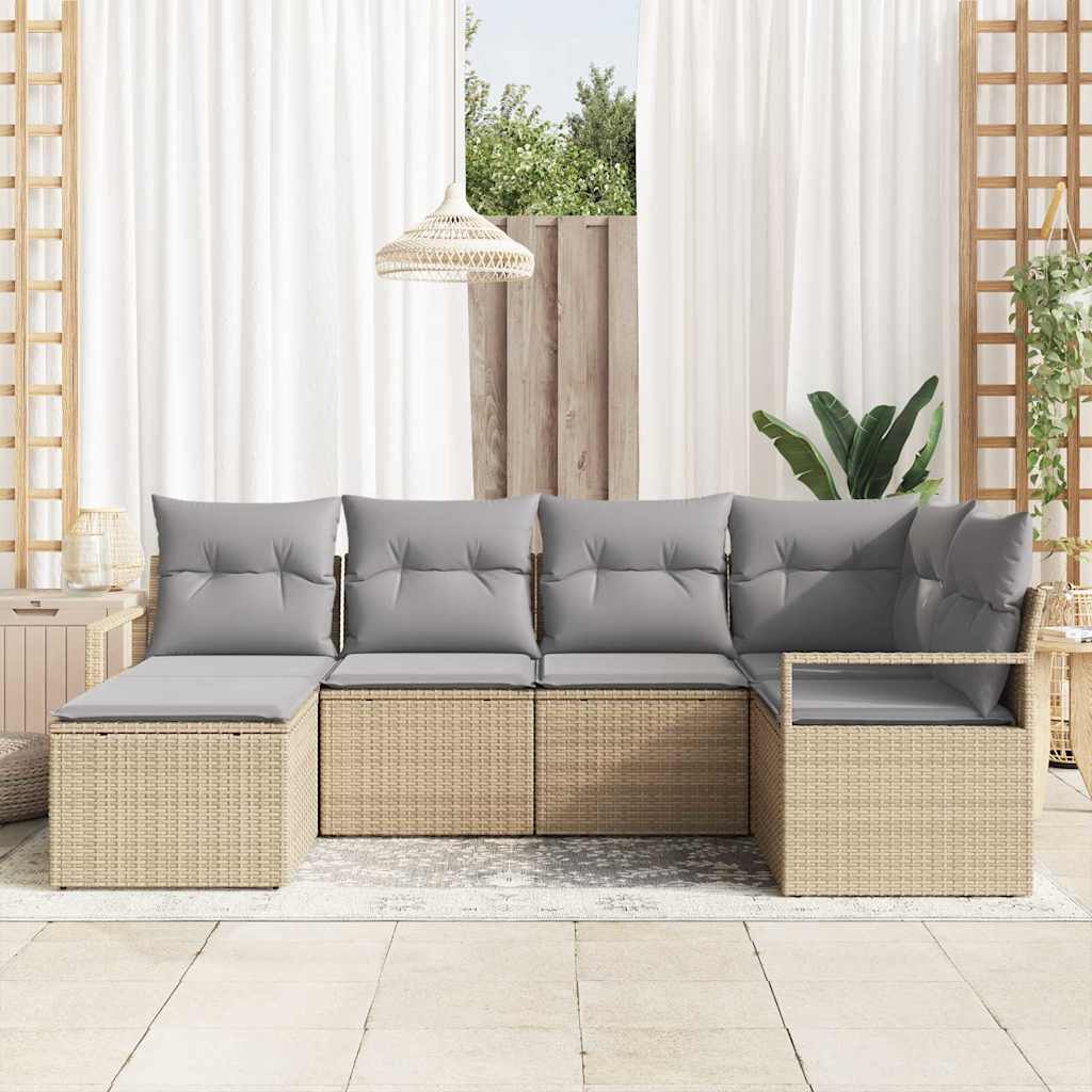 Juego de Sofá 6 pcs Beige y Gris Claro ratán sintético
