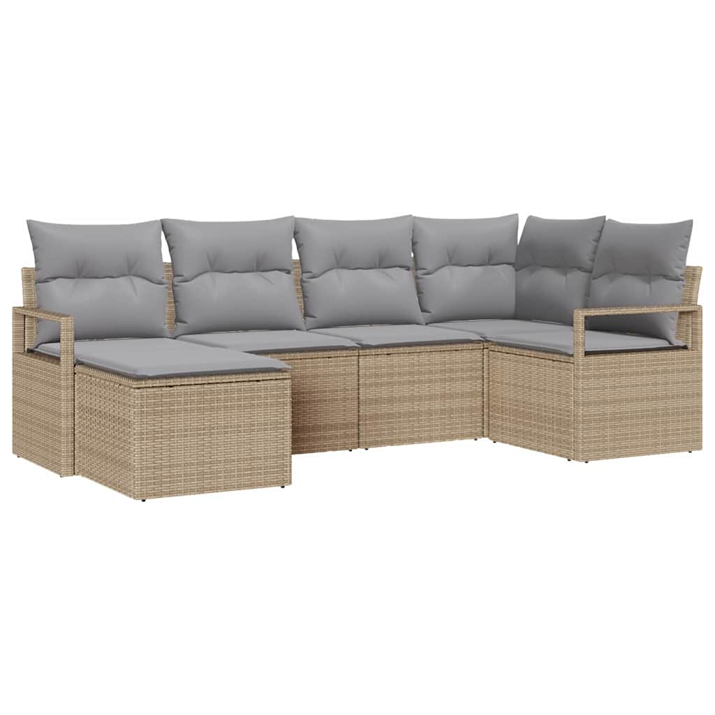 Juego de Sofá 6 pcs Beige y Gris Claro ratán sintético