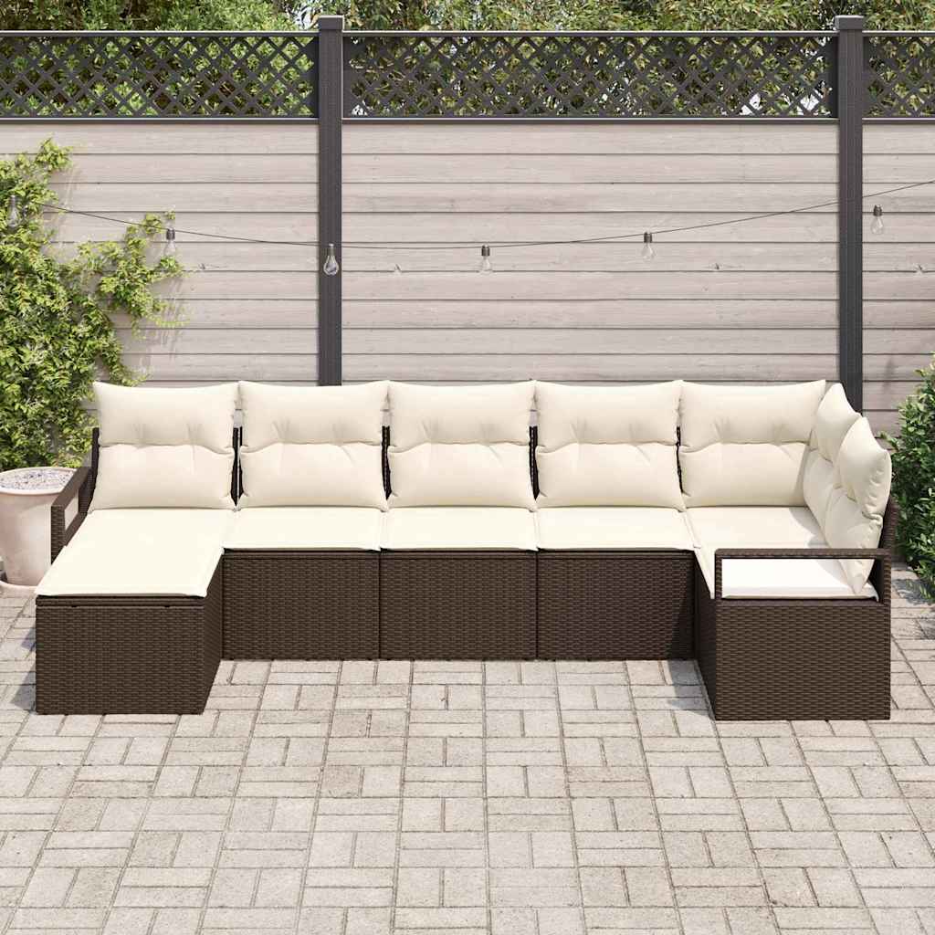 Juego de Sofá 7 pcs Beige y Gris Claro ratán sintético