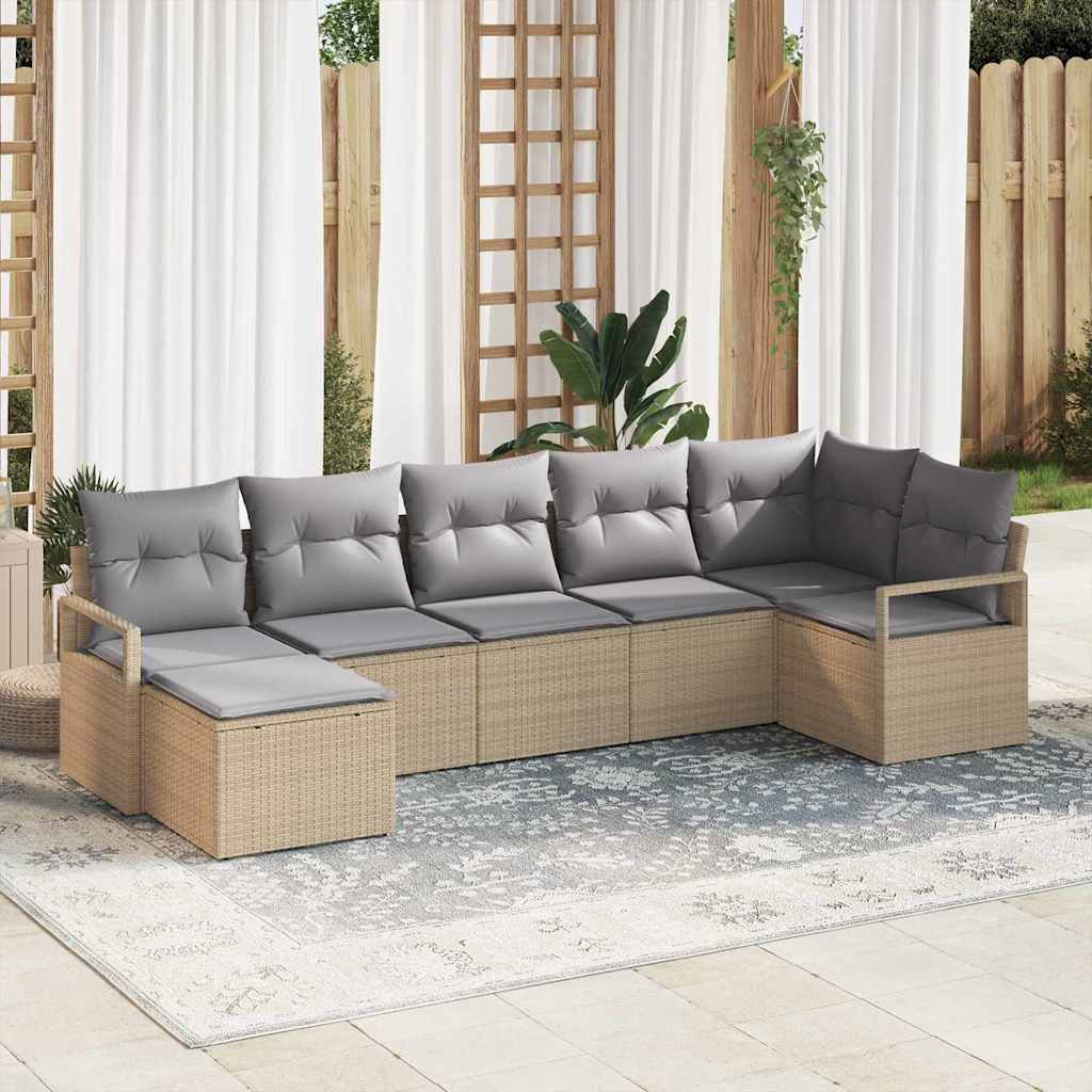 Juego de Sofá 7 pcs Beige y Gris Claro ratán sintético