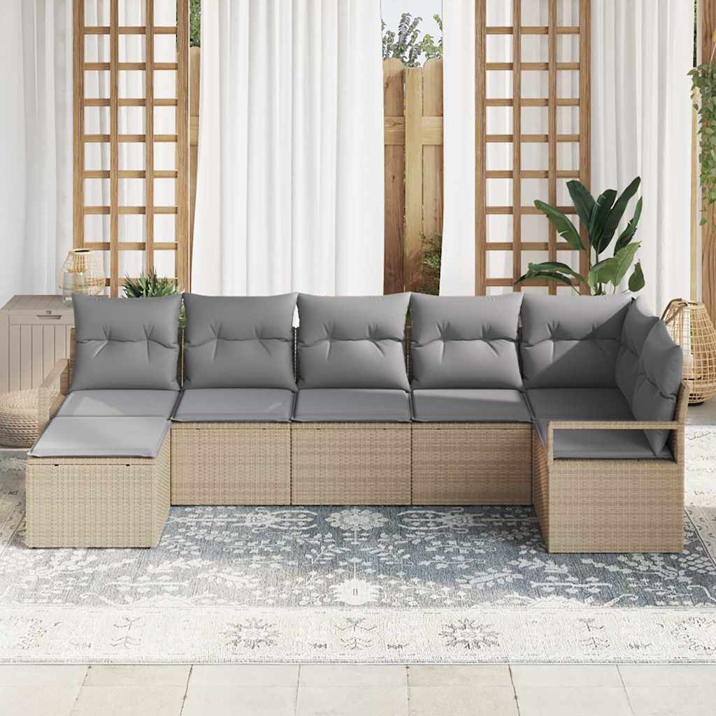Juego de Sofá 7 pcs Beige y Gris Claro ratán sintético
