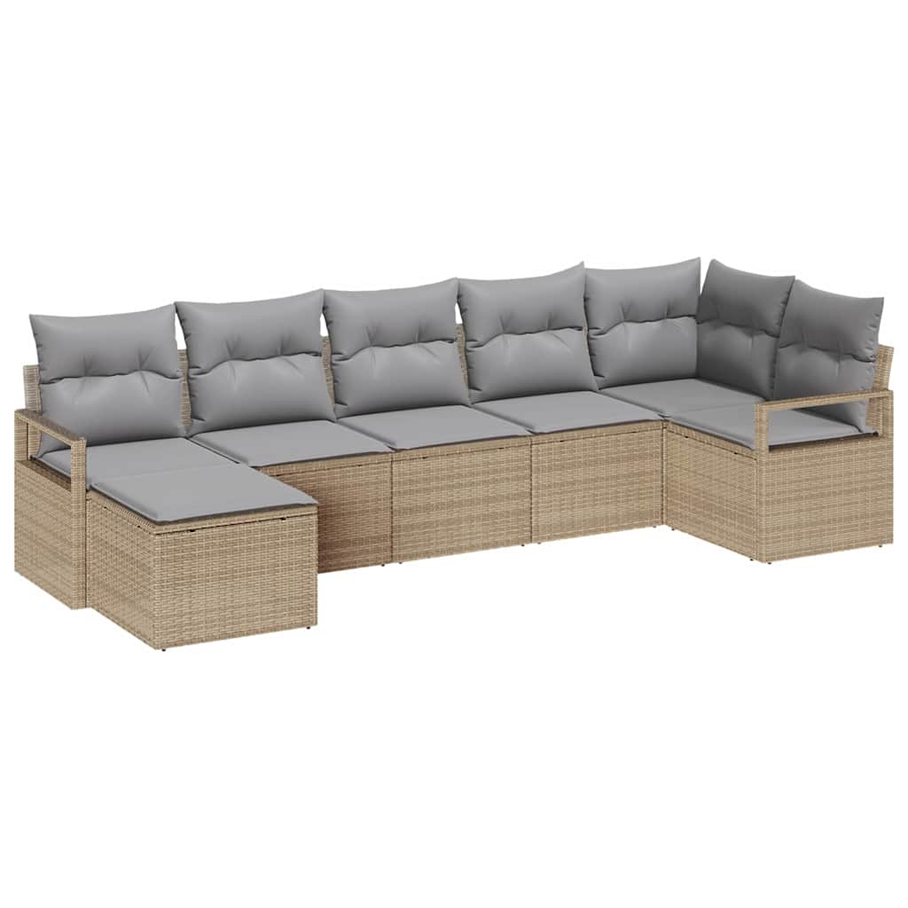 Juego de Sofá 7 pcs Beige y Gris Claro ratán sintético