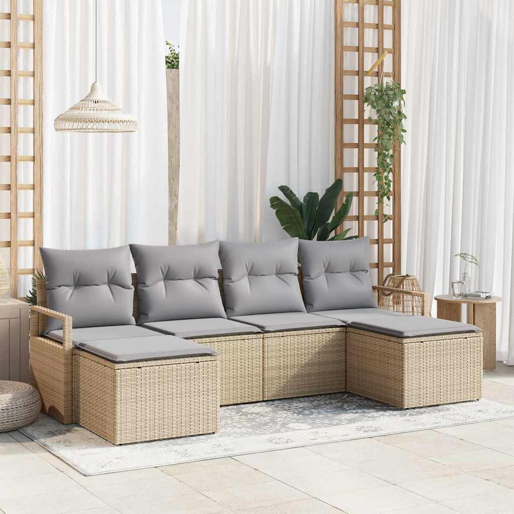 Juego de Sofá 6 pcs Beige y Gris Claro ratán sintético