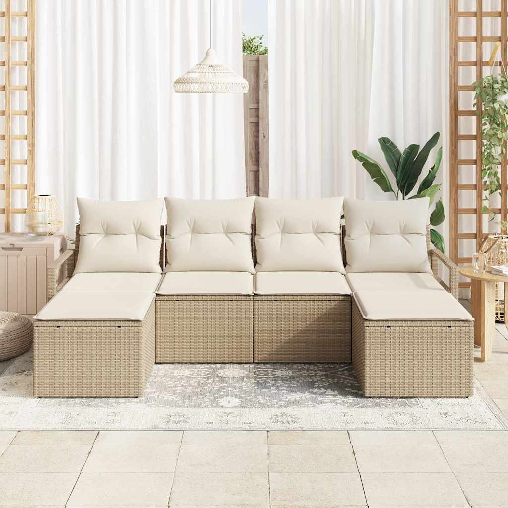 Juego de Sofá con cojín 6 pcs Beige y Crema ratán sintético