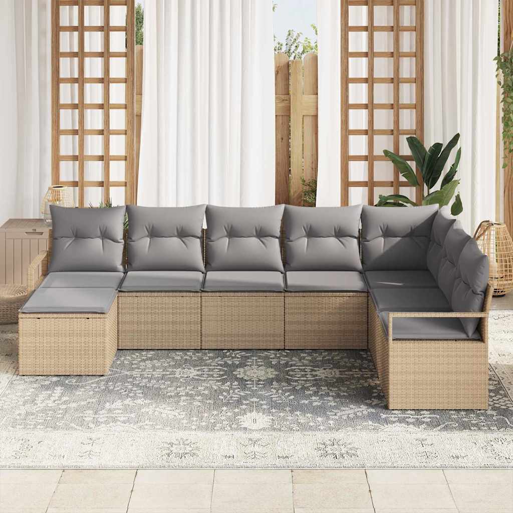 Juego de Sofá 8 pcs Beige y Gris Claro ratán sintético