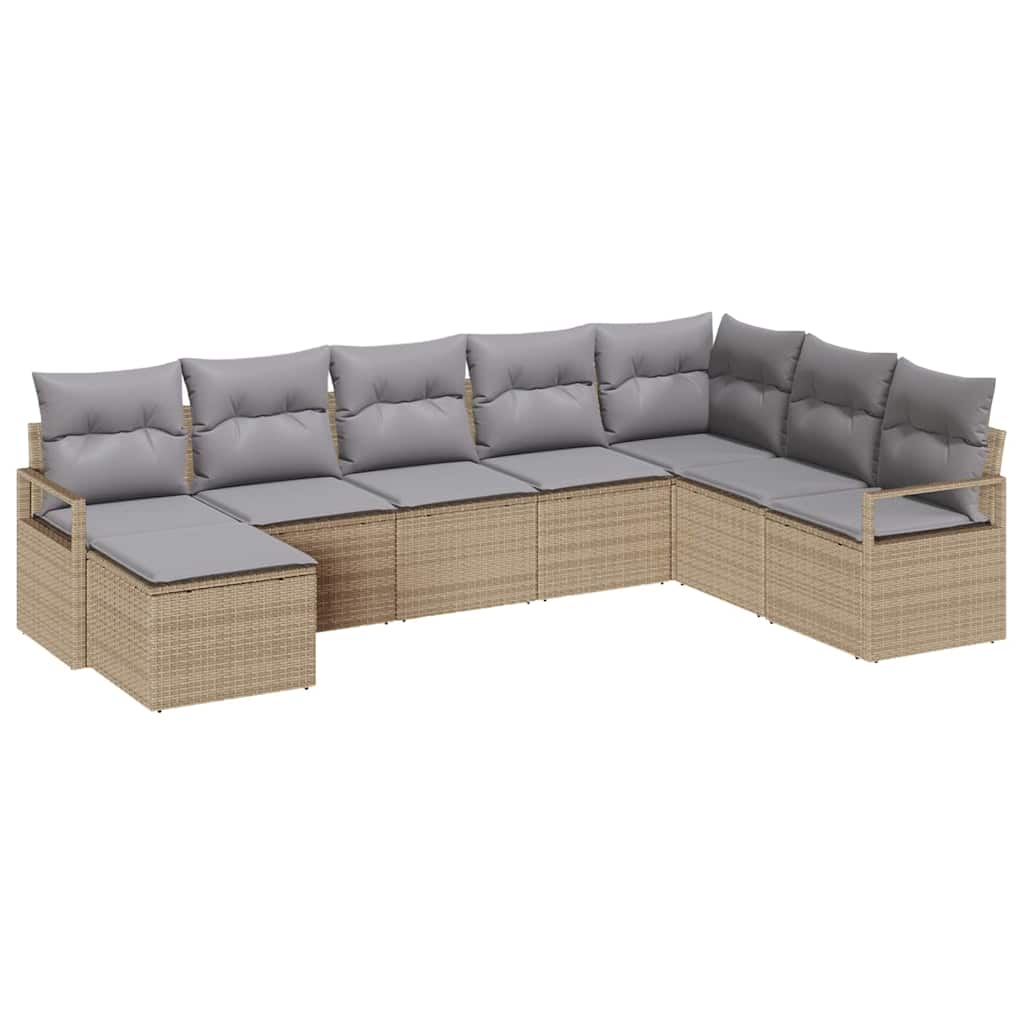 Juego de Sofá 8 pcs Beige y Gris Claro ratán sintético
