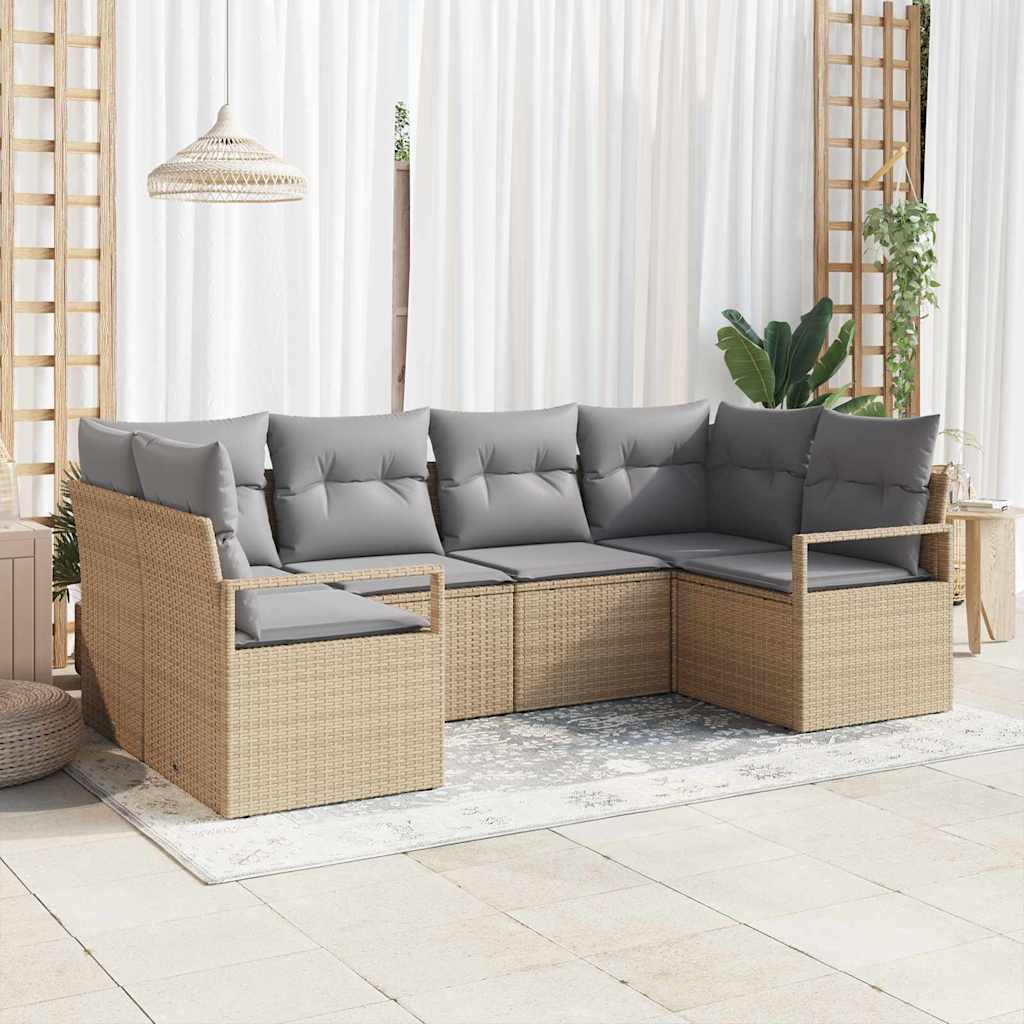 Conjunto de sofás de jardín con cojín 5 pcs Beige y Gris Claro