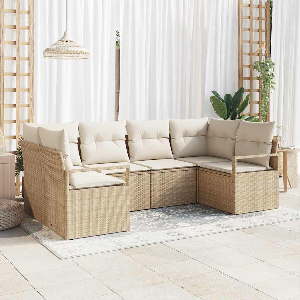 Conjunto de sofás de jardín 5 pcs Beige y ratán sintético
