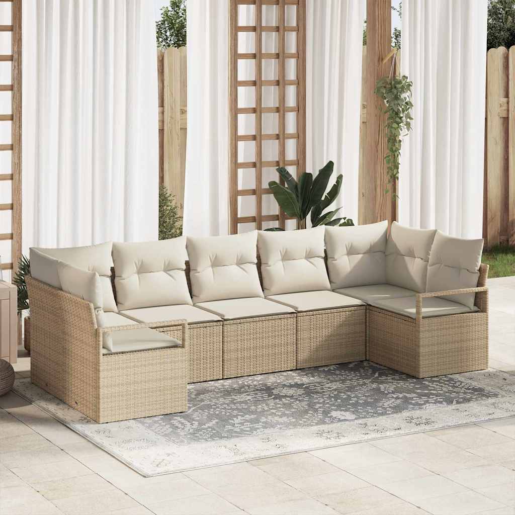 Conjunto de sofás de jardín 7 pcs Beige y ratán sintético