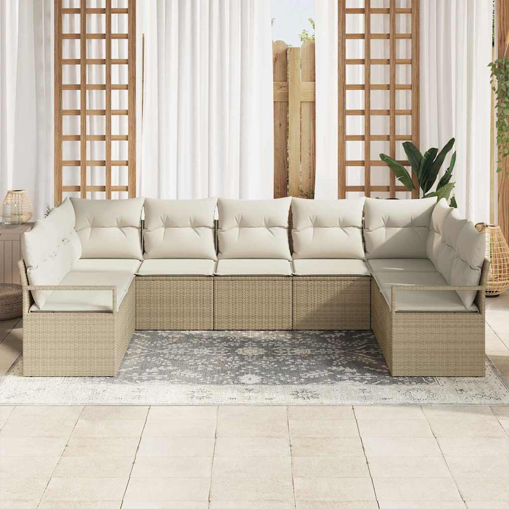Conjunto de sofás de jardín 7 pcs Beige y ratán sintético