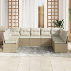 Conjunto de sofás de jardín 7 pcs Beige y ratán sintético