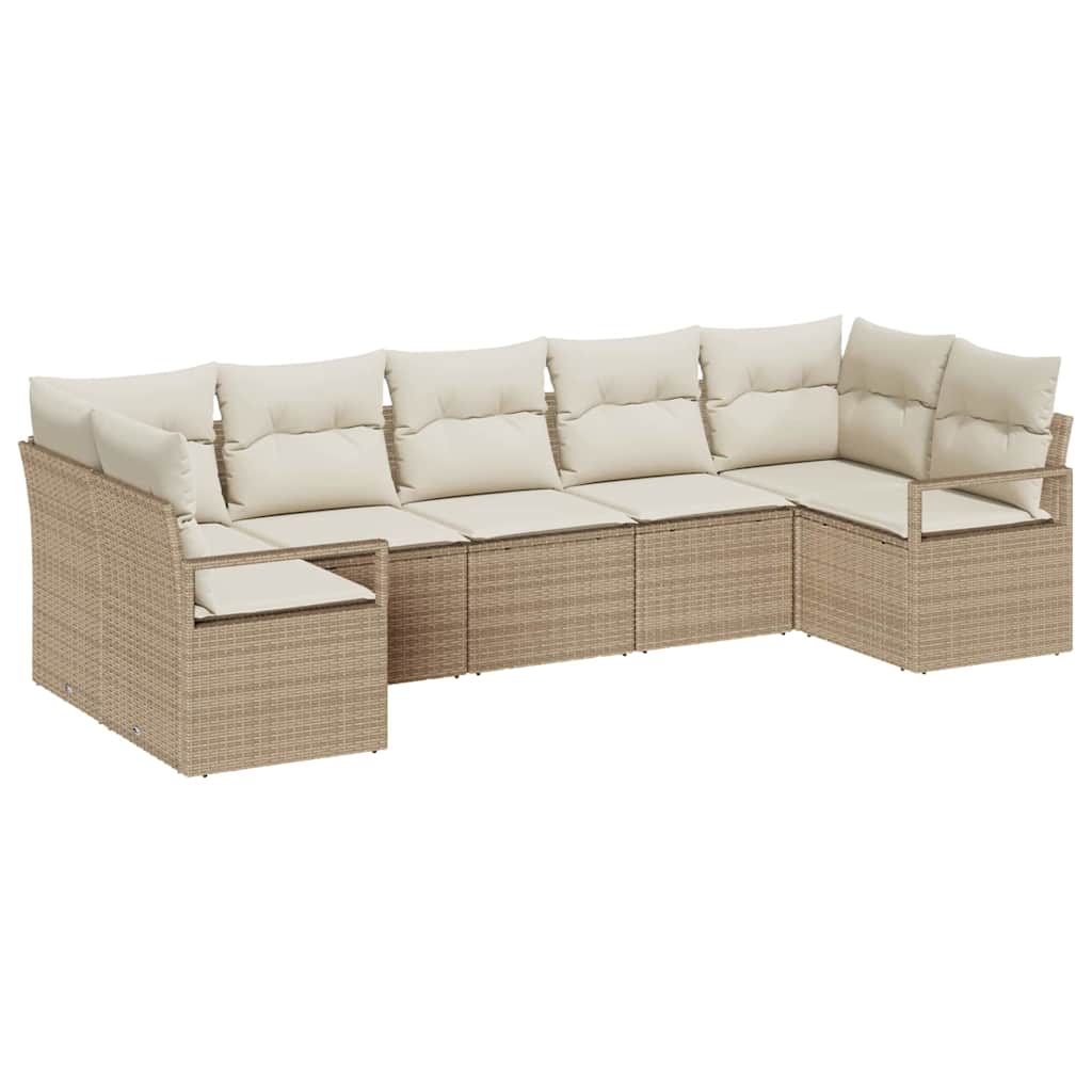 Conjunto de sofás de jardín 7 pcs Beige y ratán sintético