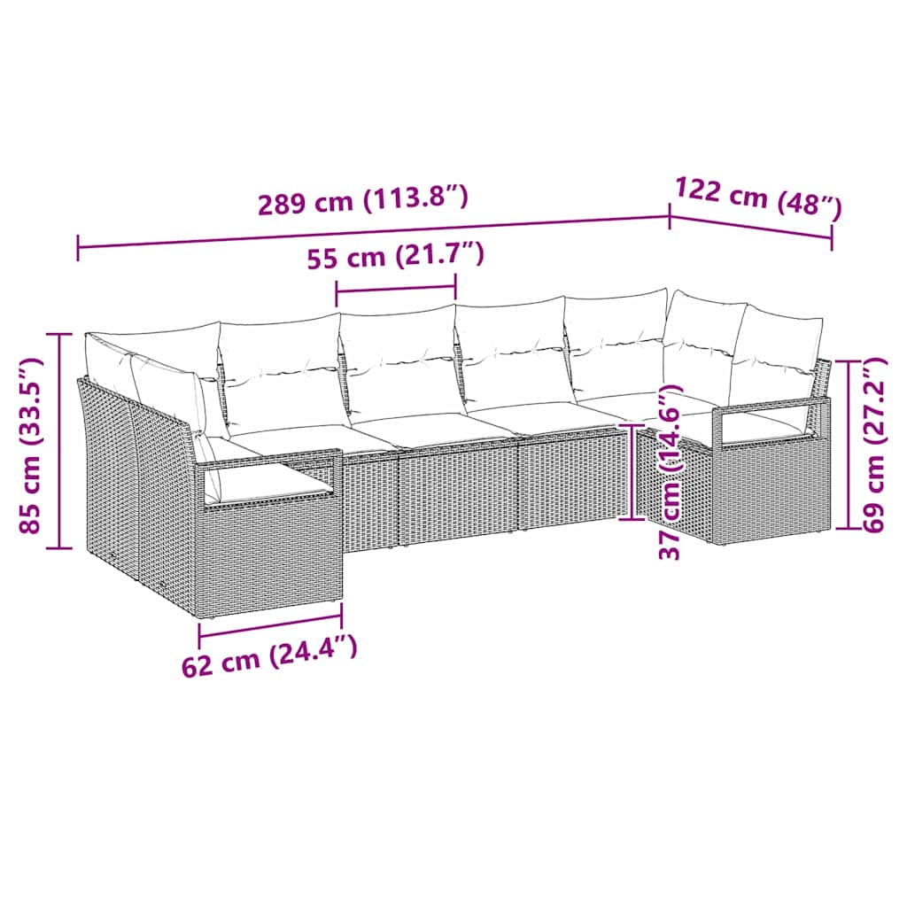 Conjunto de sofás de jardín 7 pcs Beige y ratán sintético