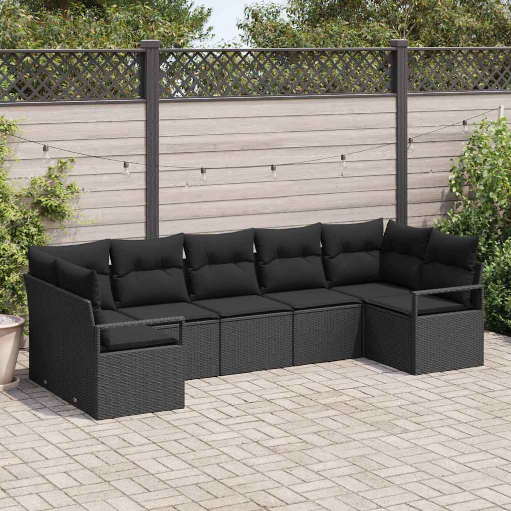 Conjunto de sofás de jardín 7 pcs Beige y ratán sintético