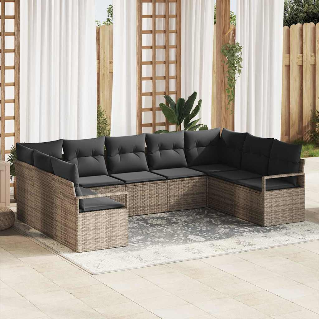 Conjunto de sofás de jardín 10 pcs Gris Claro ratán sintético