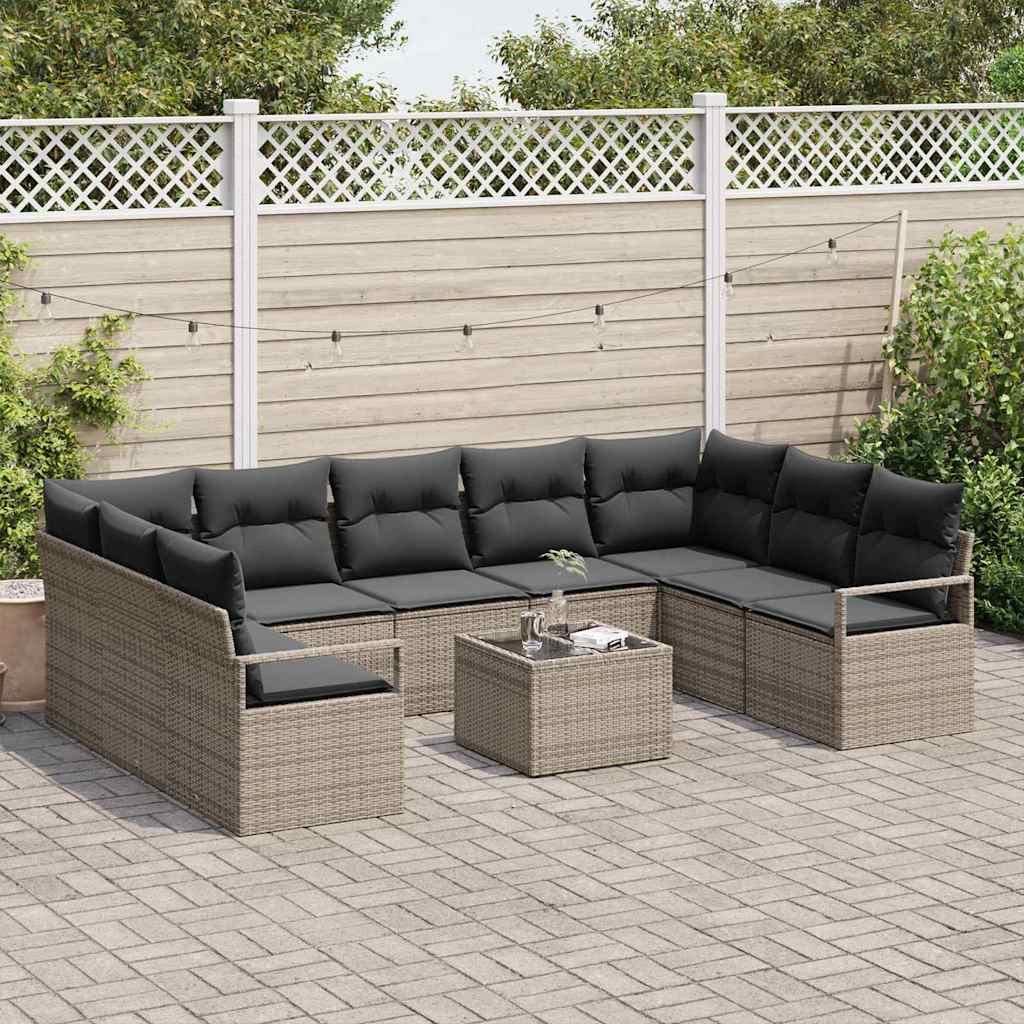 Conjunto de sofás de jardín 10 pcs Gris Claro ratán sintético