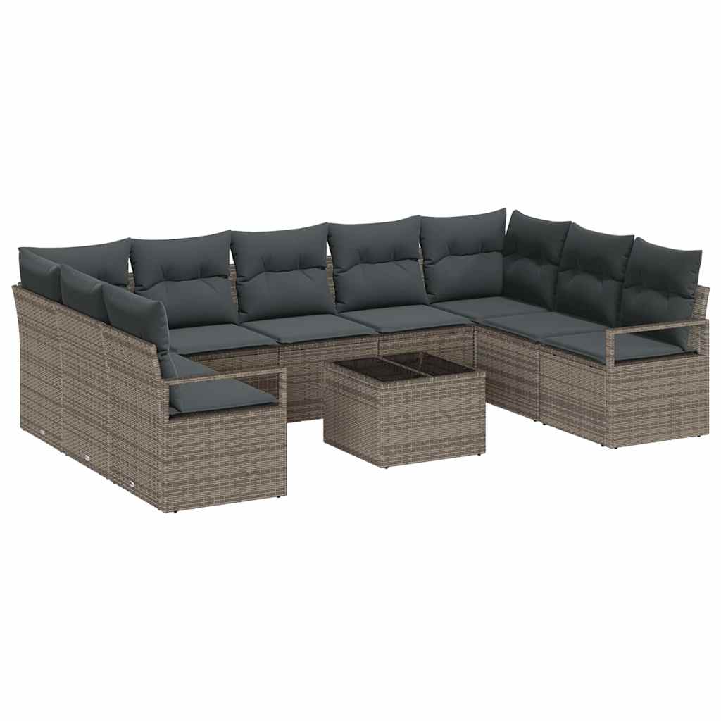 Conjunto de sofás de jardín 10 pcs Gris Claro ratán sintético