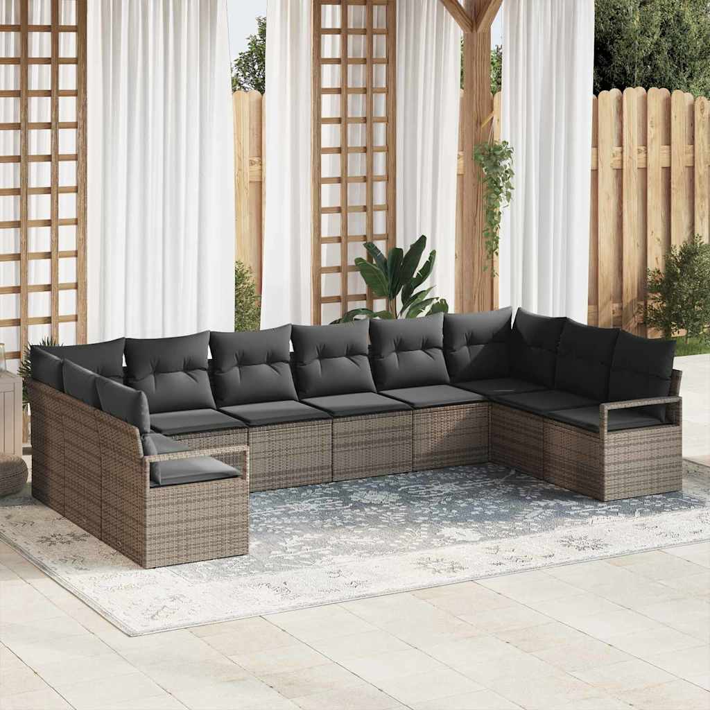 Conjunto de sofás de jardín 10 pcs Beige y ratán sintético