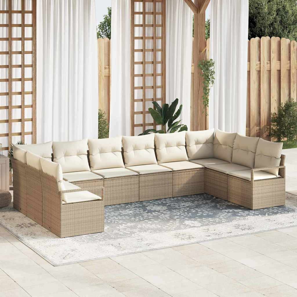 Conjunto de sofás de jardín 10 pcs Beige y ratán sintético