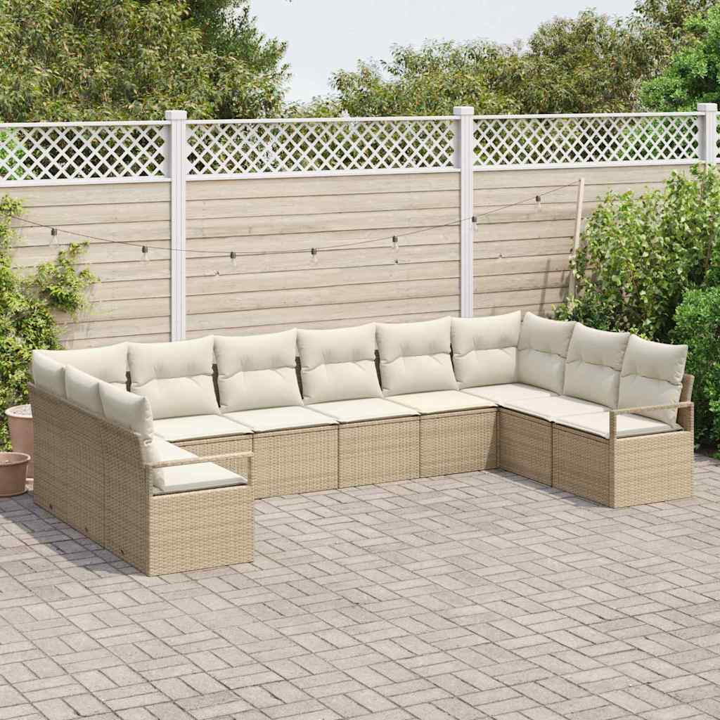 Conjunto de sofás de jardín 10 pcs Beige y ratán sintético