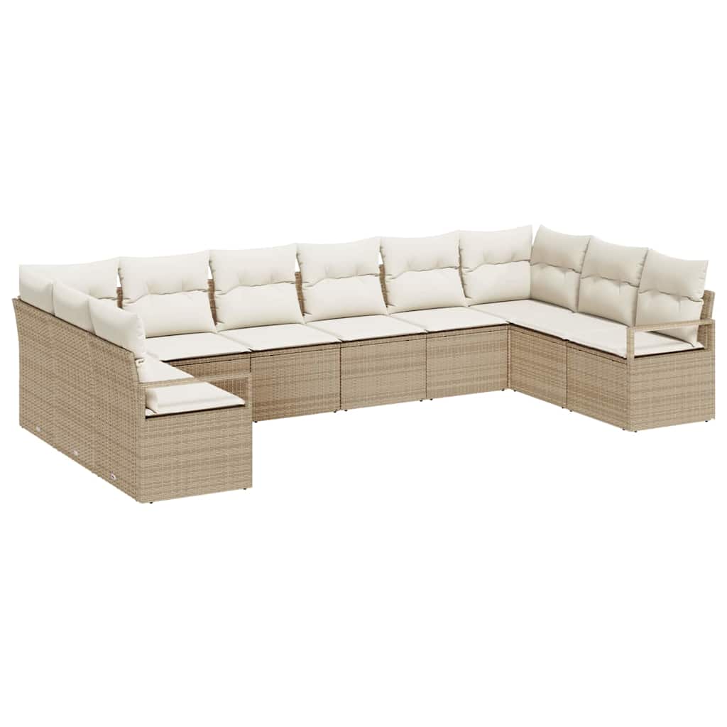 Conjunto de sofás de jardín 10 pcs Beige y ratán sintético