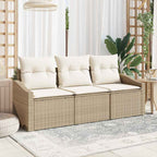 Conjunto de sofás de jardín 3 pcs Beige y ratán sintético
