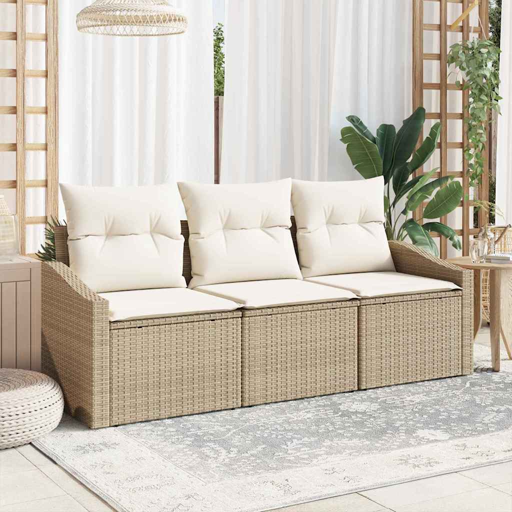 Conjunto de sofás de jardín 3 pcs Beige y ratán sintético