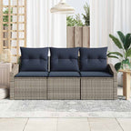 Conjunto de sofás de jardín con cojín 3 pcs Gris y azul marino